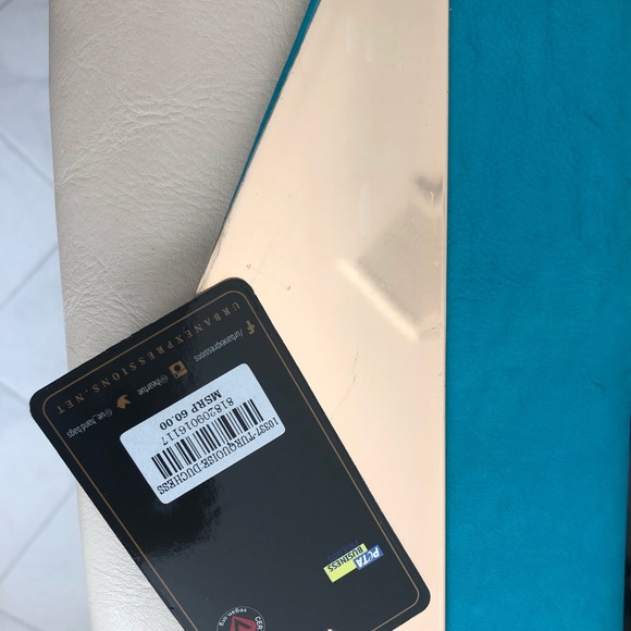 NWT - Turquoise Suede and beige Leather (w/gold) Clutch - Picture 3 of 4